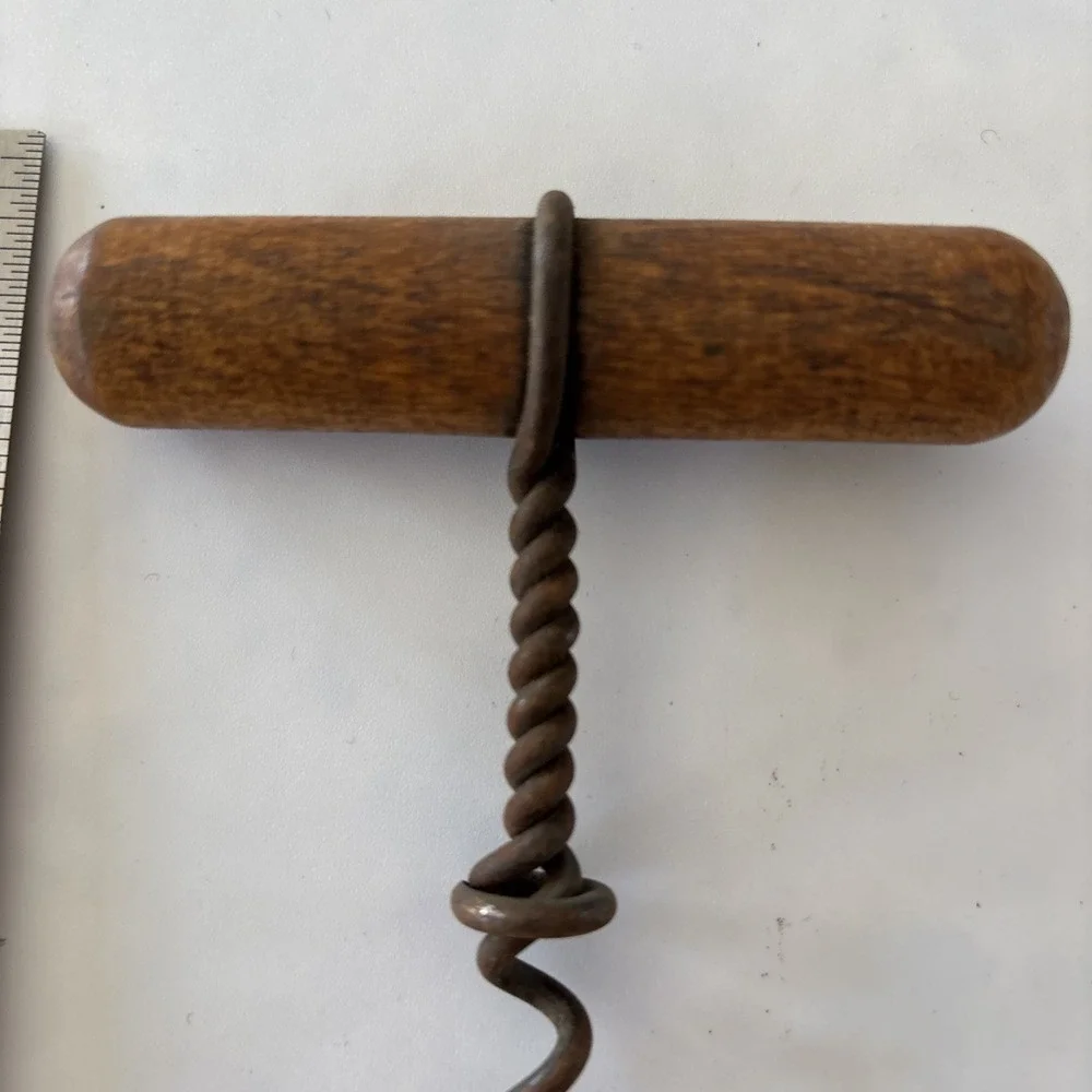 Antique Wooden T-Handle Corkscrew - 4 1/2